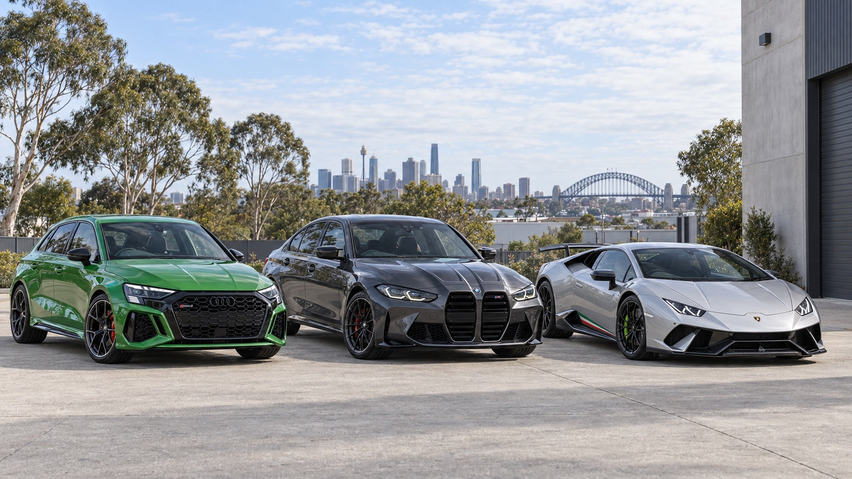 Euro Rental performance cars overlooking the Sydney skyline